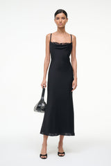 EVANGELINE SILK MIDI DRESS BLACK