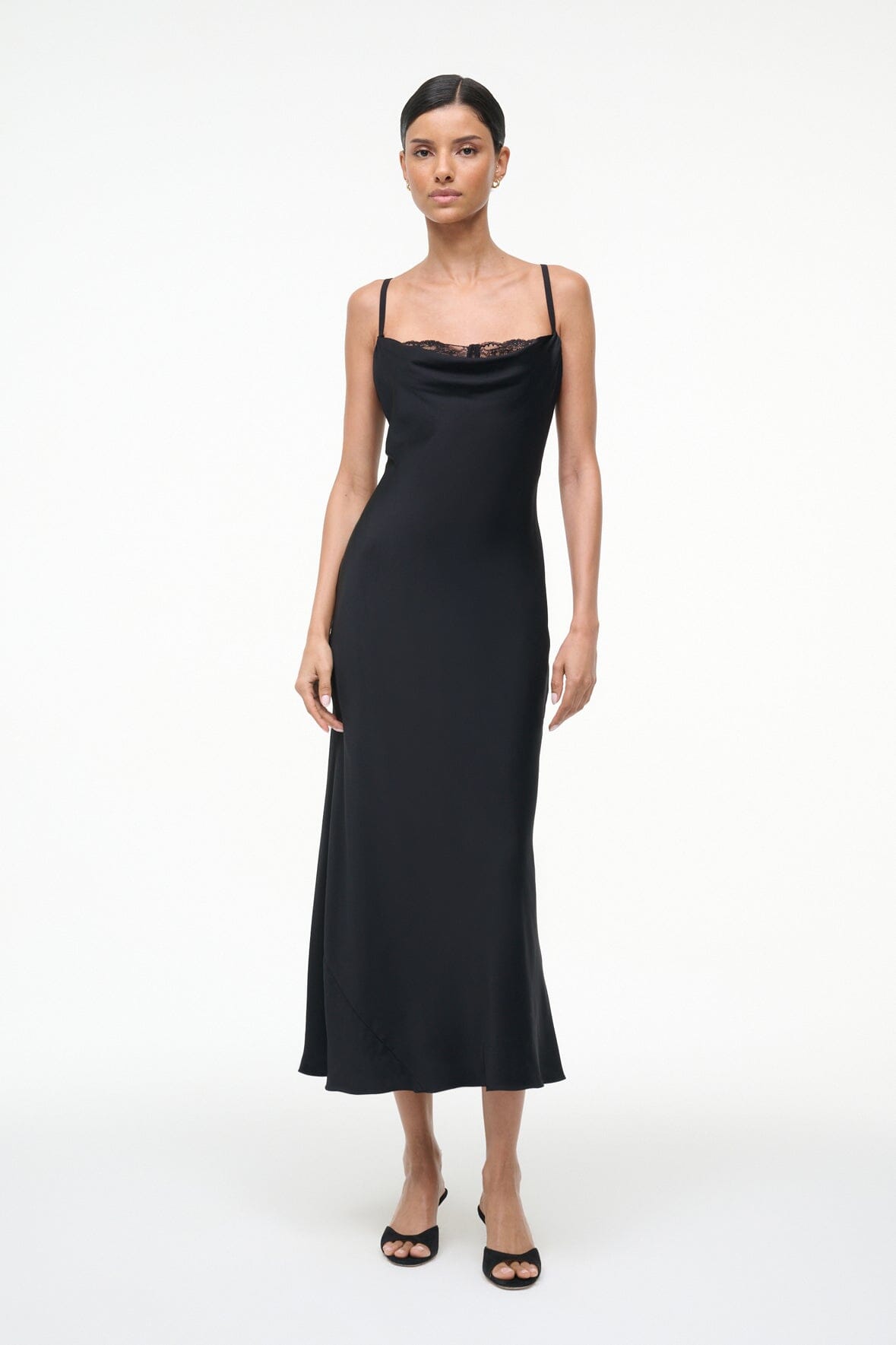 EVANGELINE SILK MIDI DRESS BLACK