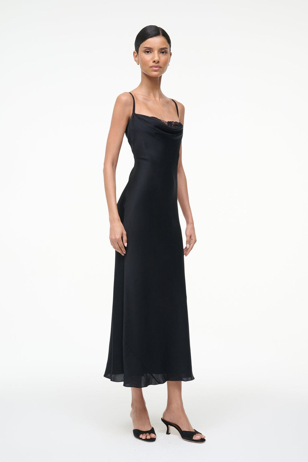 EVANGELINE SILK MIDI DRESS BLACK