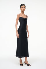EVANGELINE SILK MIDI DRESS BLACK