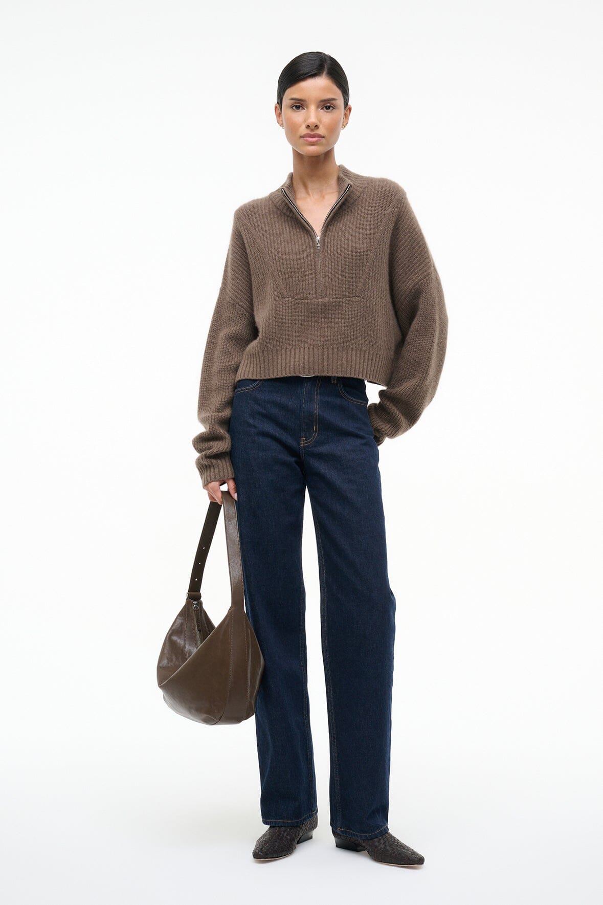 CASHMERE CROPPED HAMPTON SWEATER TRUFFLE