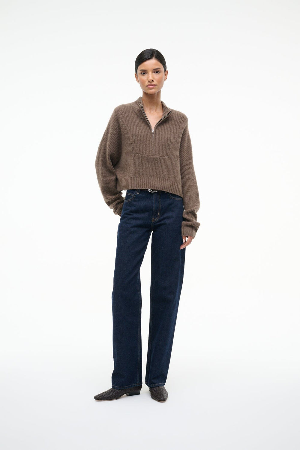 CASHMERE CROPPED HAMPTON SWEATER TRUFFLE