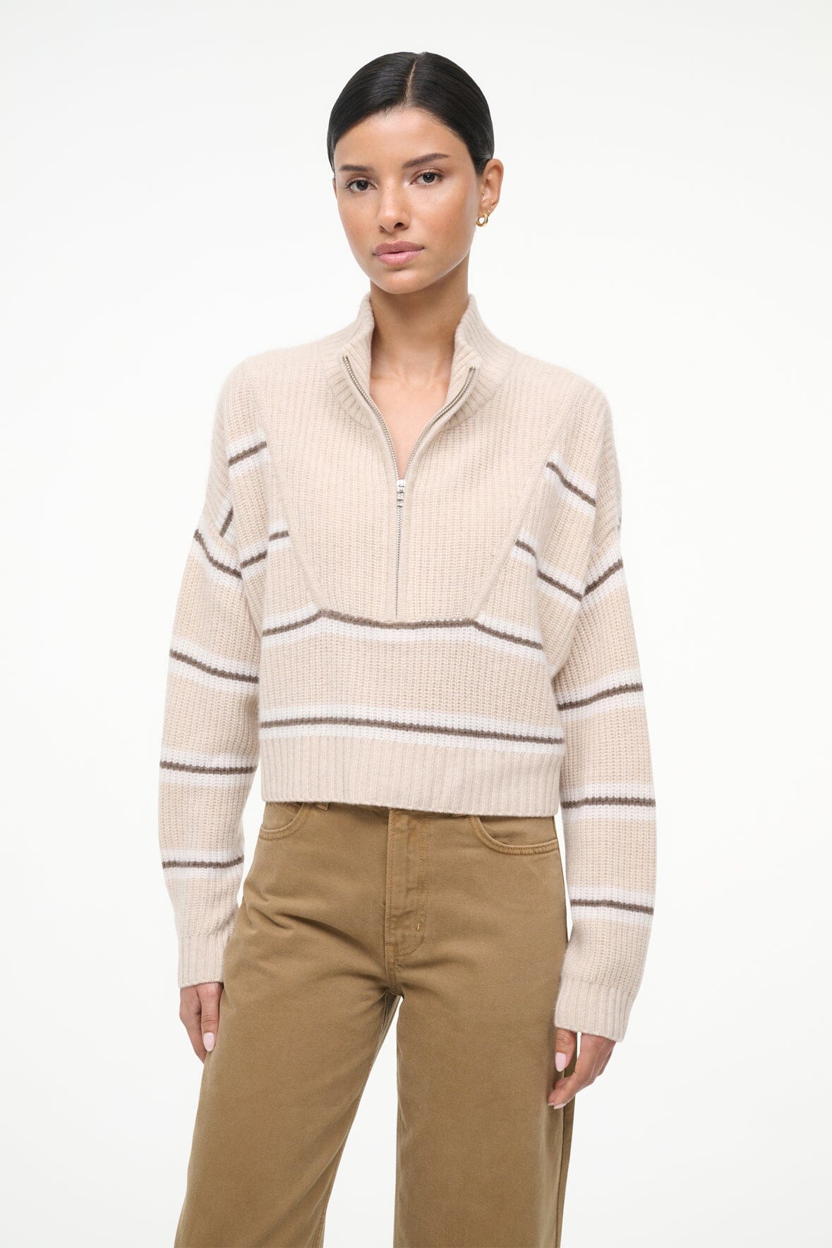 CASHMERE CROPPED HAMPTON SWEATER WHISPER STRIPE