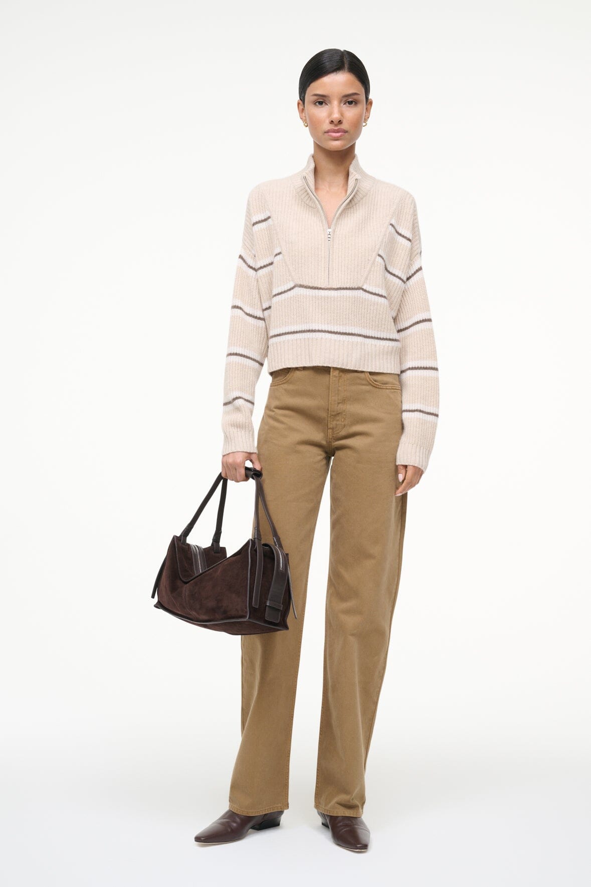 CASHMERE CROPPED HAMPTON SWEATER WHISPER STRIPE