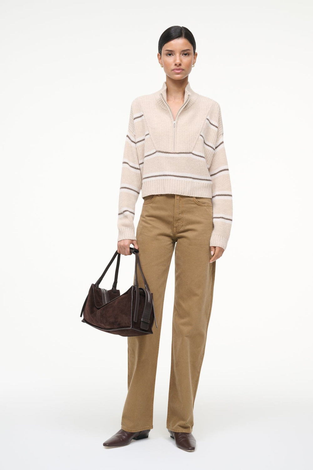 CASHMERE CROPPED HAMPTON SWEATER WHISPER STRIPE