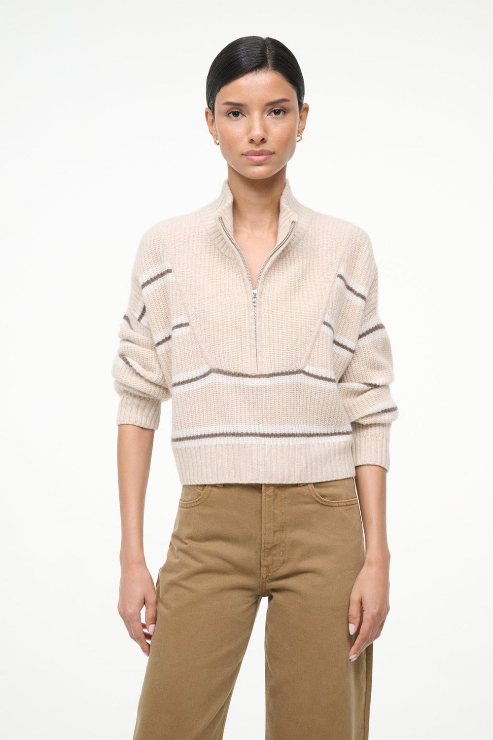 CASHMERE CROPPED HAMPTON SWEATER WHISPER STRIPE