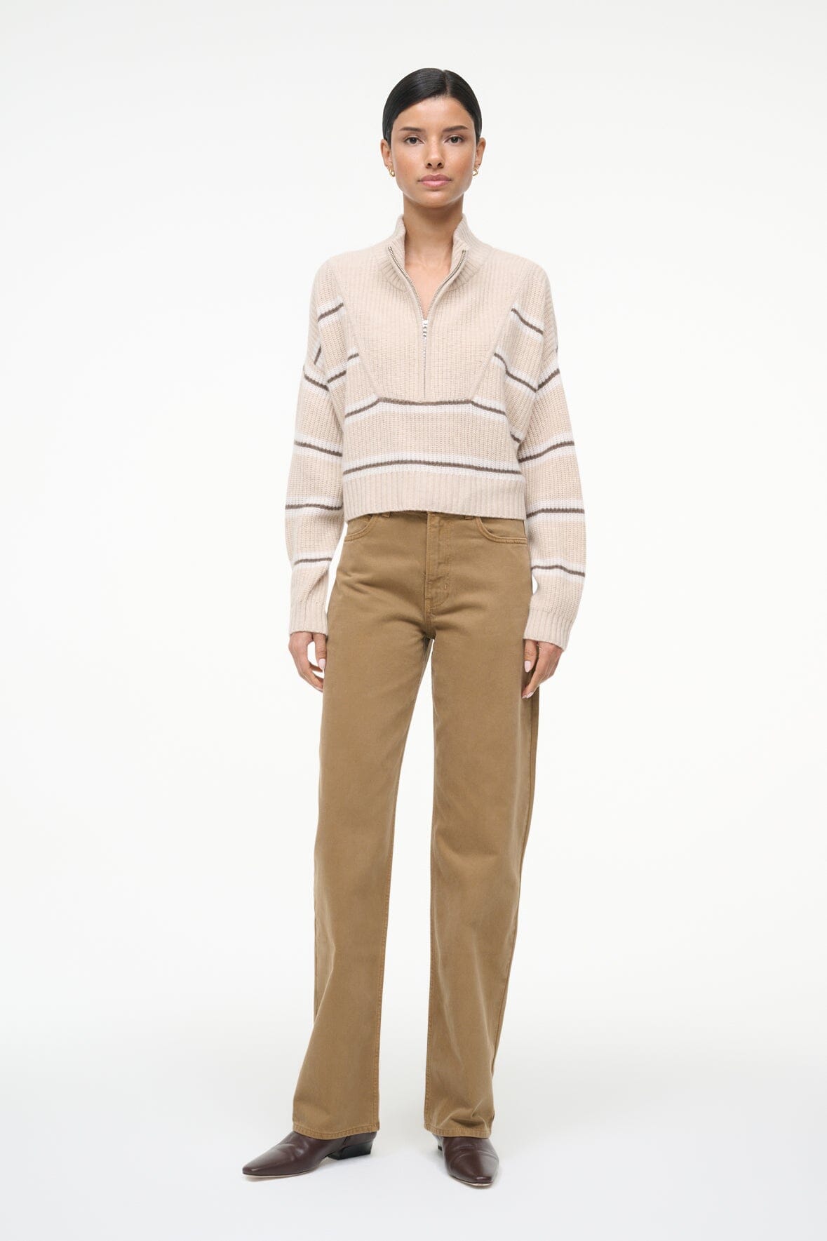 CASHMERE CROPPED HAMPTON SWEATER WHISPER STRIPE