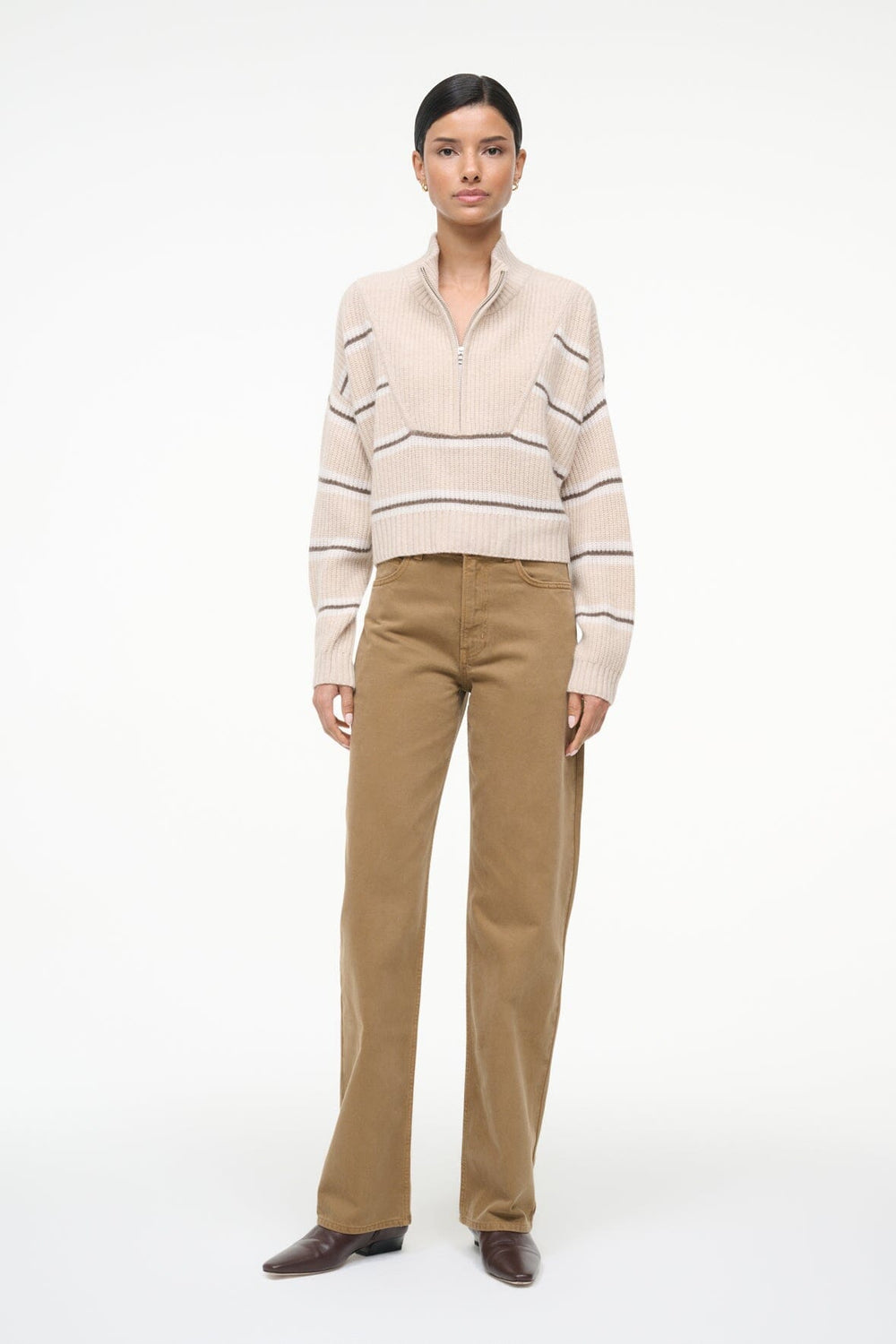 CASHMERE CROPPED HAMPTON SWEATER WHISPER STRIPE