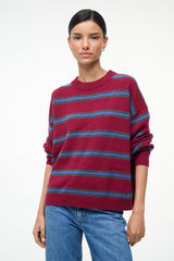 SERRANO CASHMERE RELAXED CREW CRIMSON STRIPE