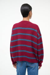 SERRANO CASHMERE RELAXED CREW CRIMSON STRIPE