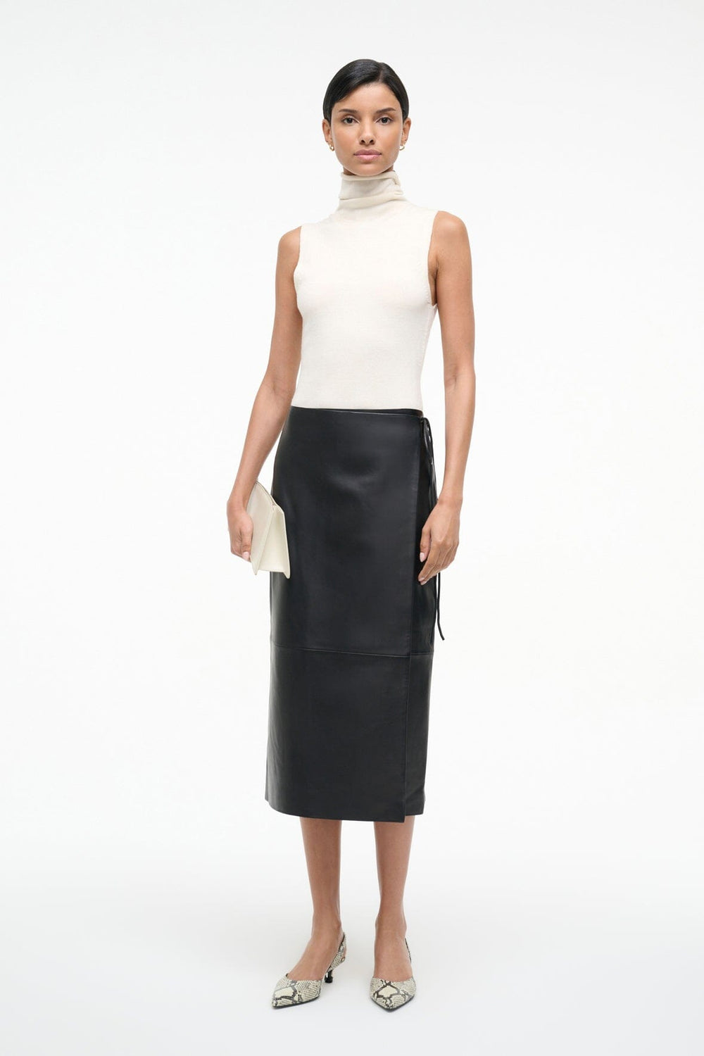 ROMAN LEATHER WRAP SKIRT BLACK