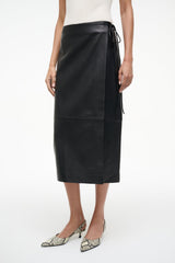 ROMAN LEATHER WRAP SKIRT BLACK