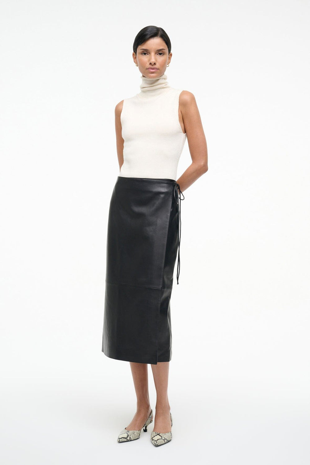 ROMAN LEATHER WRAP SKIRT BLACK